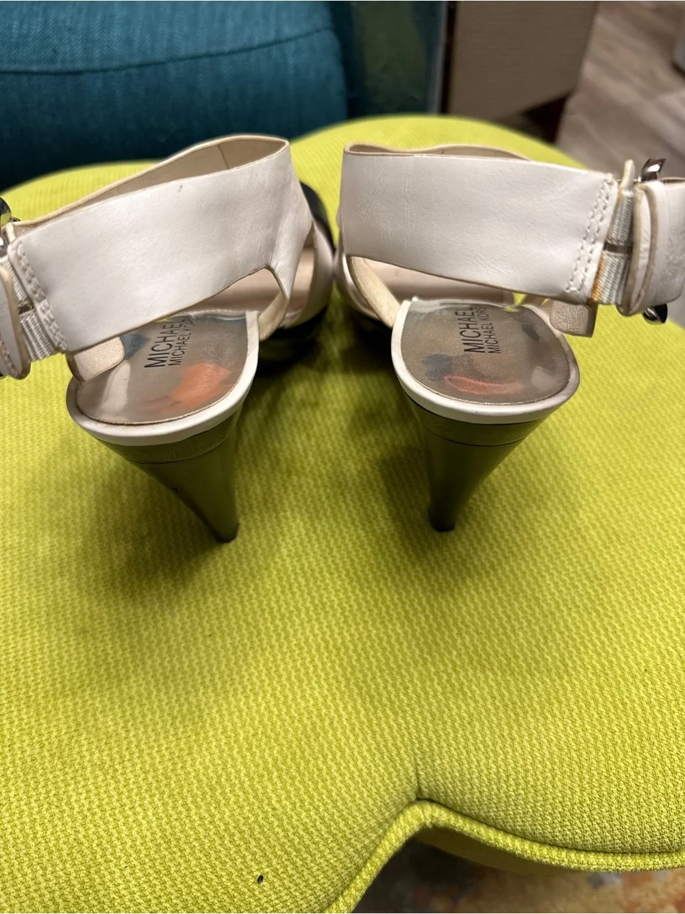 MICHAEL Michael Kors Two-Tone Black and Beige Leather Heel Sandals